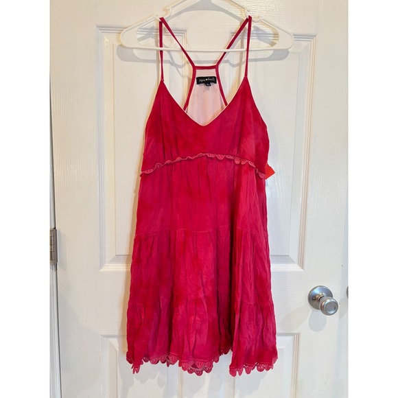 Sequin Hearts Red Tiered Mini Dress Spaghetti Strap Crochet Trim Ruffled - Picture 1 of 5